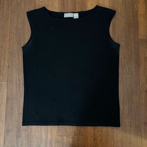 Liz Claiborne Vintage Y2K Black Beaded Silk Knit Sleeveless Top M Medium
